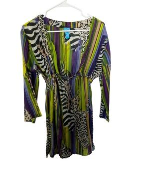 blue island Green Purple Zebra Print Swim Coverup